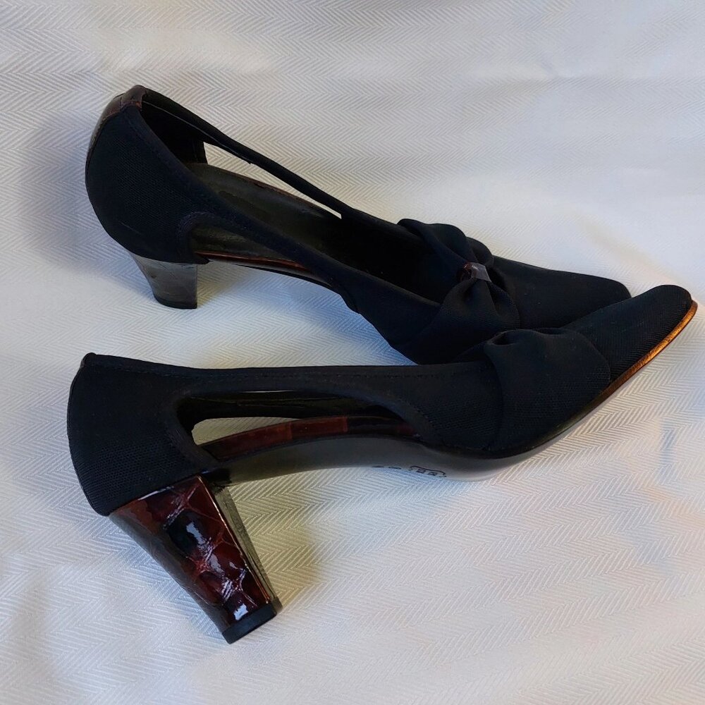 🖤👠Vintage Van Eli Black Fabric Heels – 1990s – Size 8N